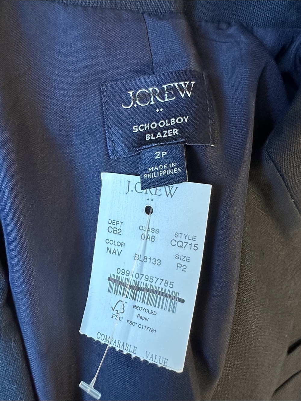 J. Crew Factory Schoolboy Blazer Navy 2 petite - Picture 5 of 7